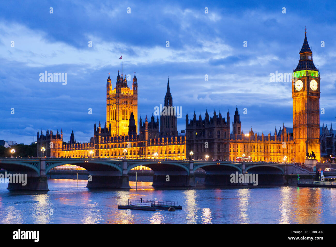An evening image of London's Parliament and Big Ben. Stock Photo
