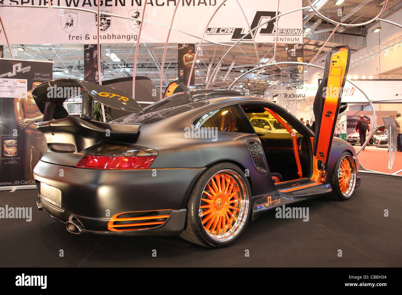 Porsche GTR with gull-wing doors shown at the Essen Motor Show in Essen, Germany, on November 29, 2011 Stock Photo