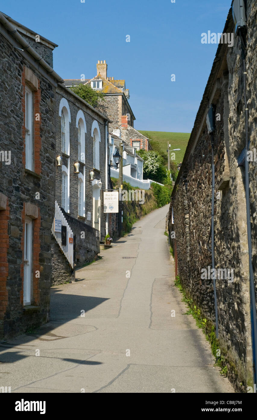 A narrow street in Port Isaac, Cornwall, England, UK Stock Photo