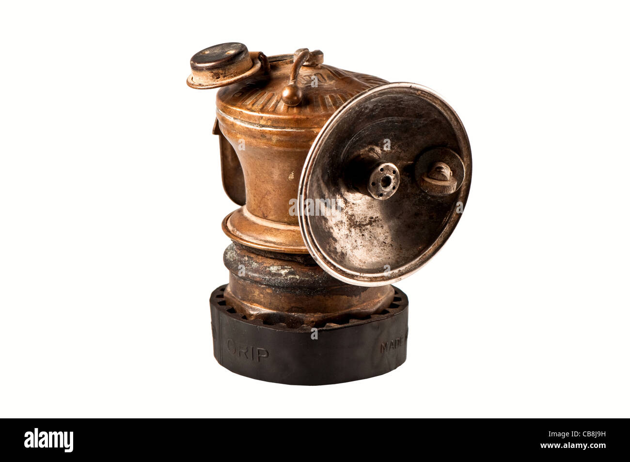 Vintage miner's lamp isolated on white. Stock Photo