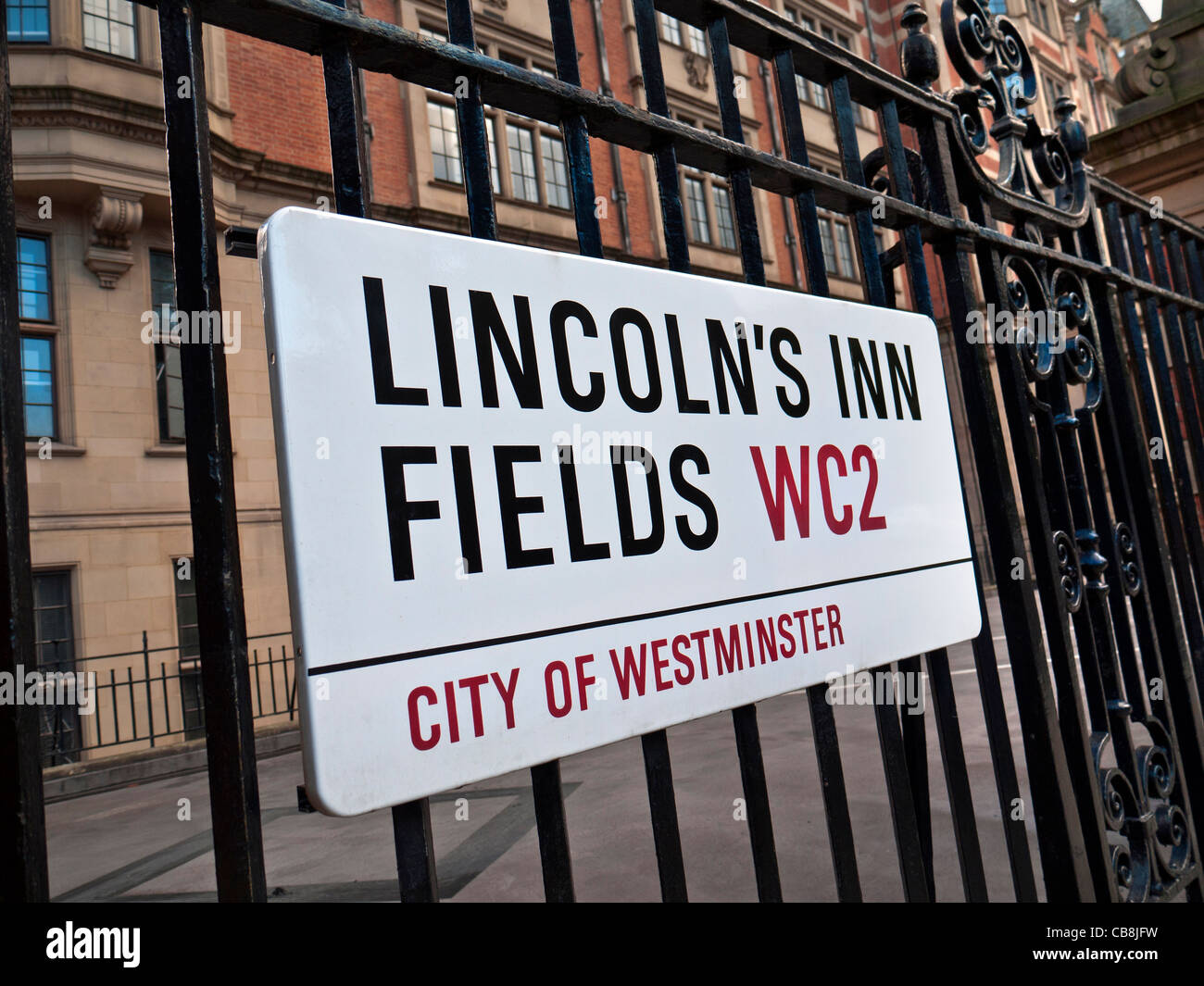 Road sign for Lincoln's Inn Fields the largest public square in City of Westminster London, UK. Stock Photo
