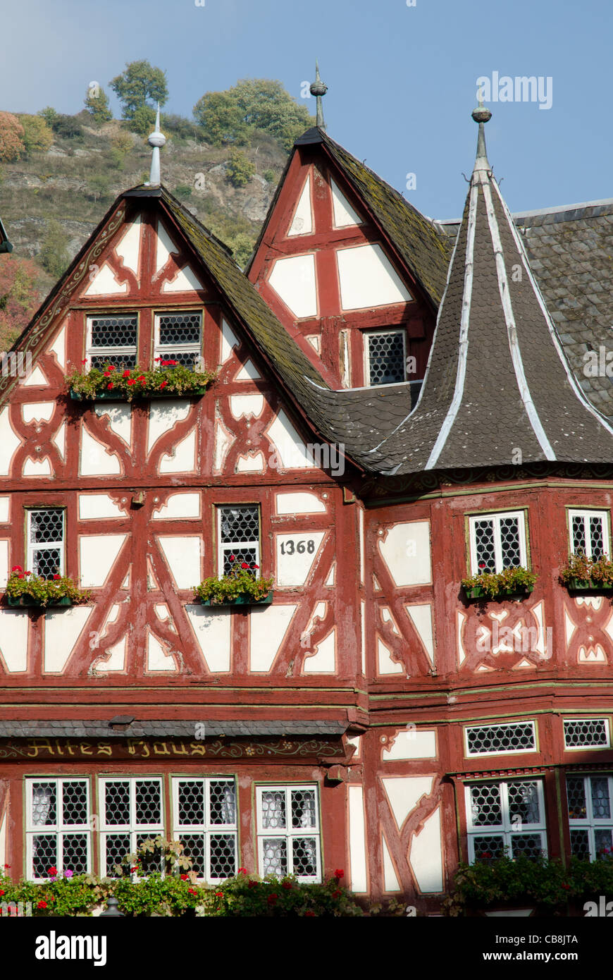 Half-timbered Fachwerk house in Bacharach, Rhineland, Germany Stock Photo