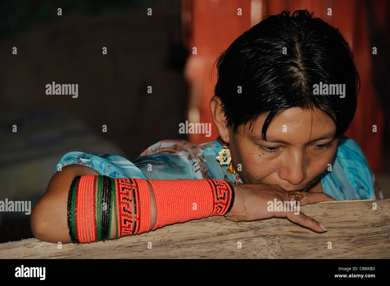 kuna indian woman at the corbisky island in the kuna yala Stock Photo