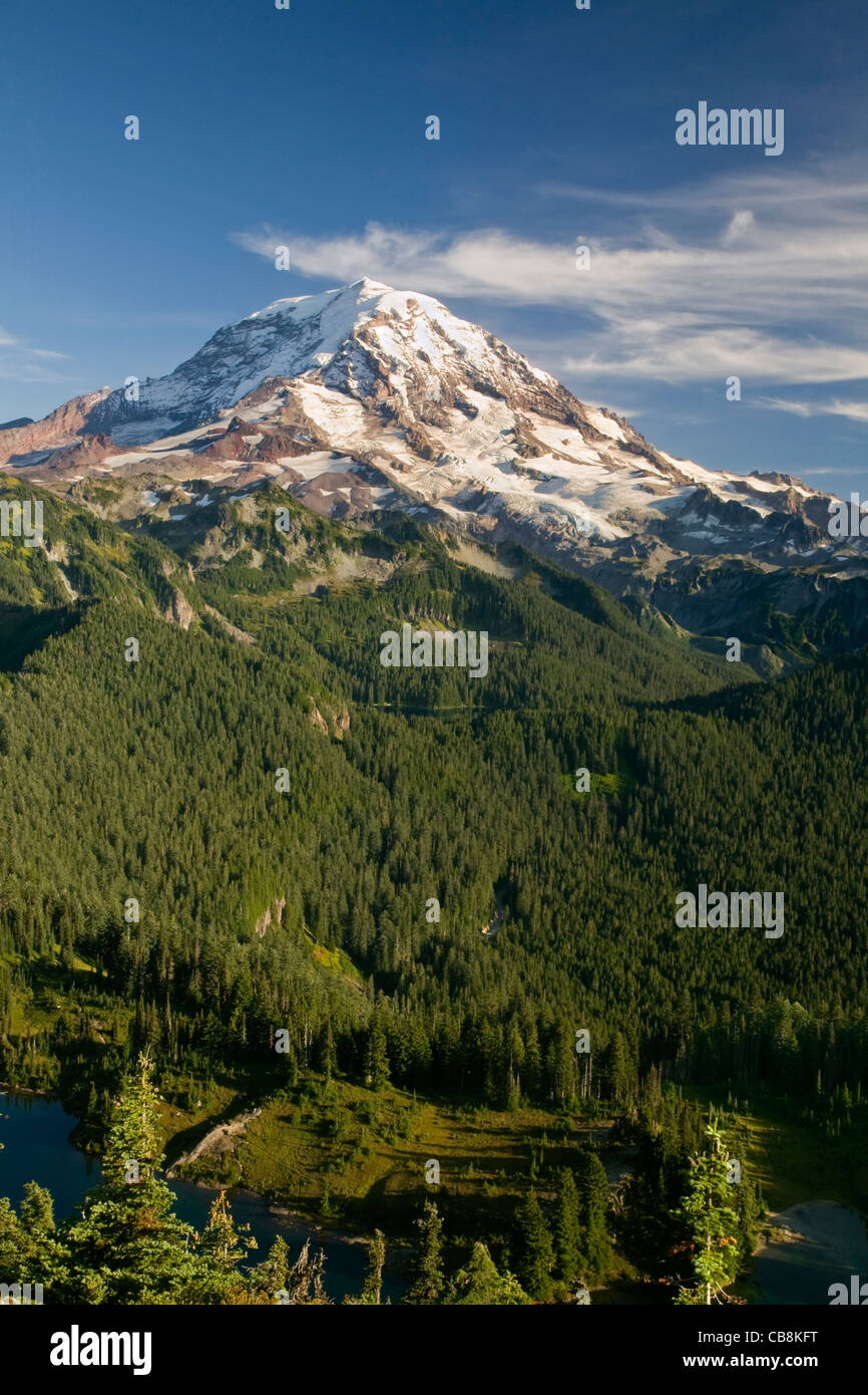 WASHINGTON - View of Mount Rainier from Tolmie Peak in Mount Rainier National Park. Stock Photo