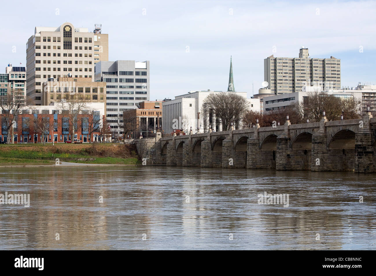 A view of the downtown Harrisburg, Pennsylvania skyline.  Stock Photo