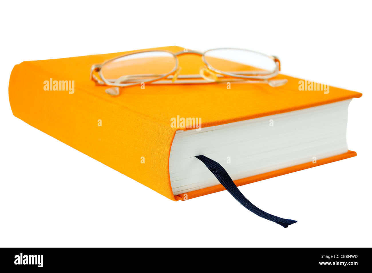 https://c8.alamy.com/comp/CB8NWD/photo-of-the-orange-book-with-glasses-isolated-on-white-background-CB8NWD.jpg