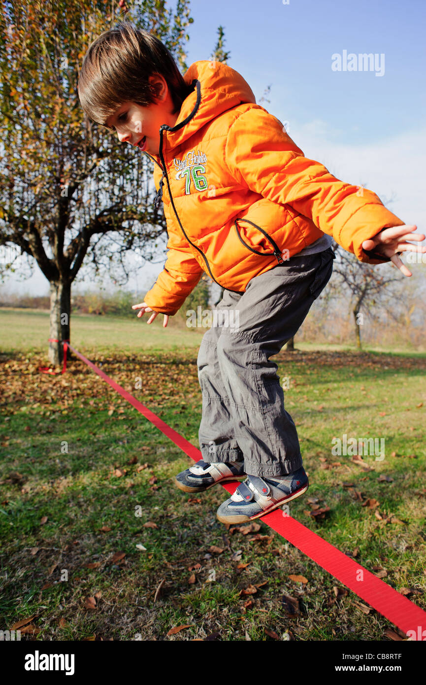 children in slackline Stock Photo Alamy