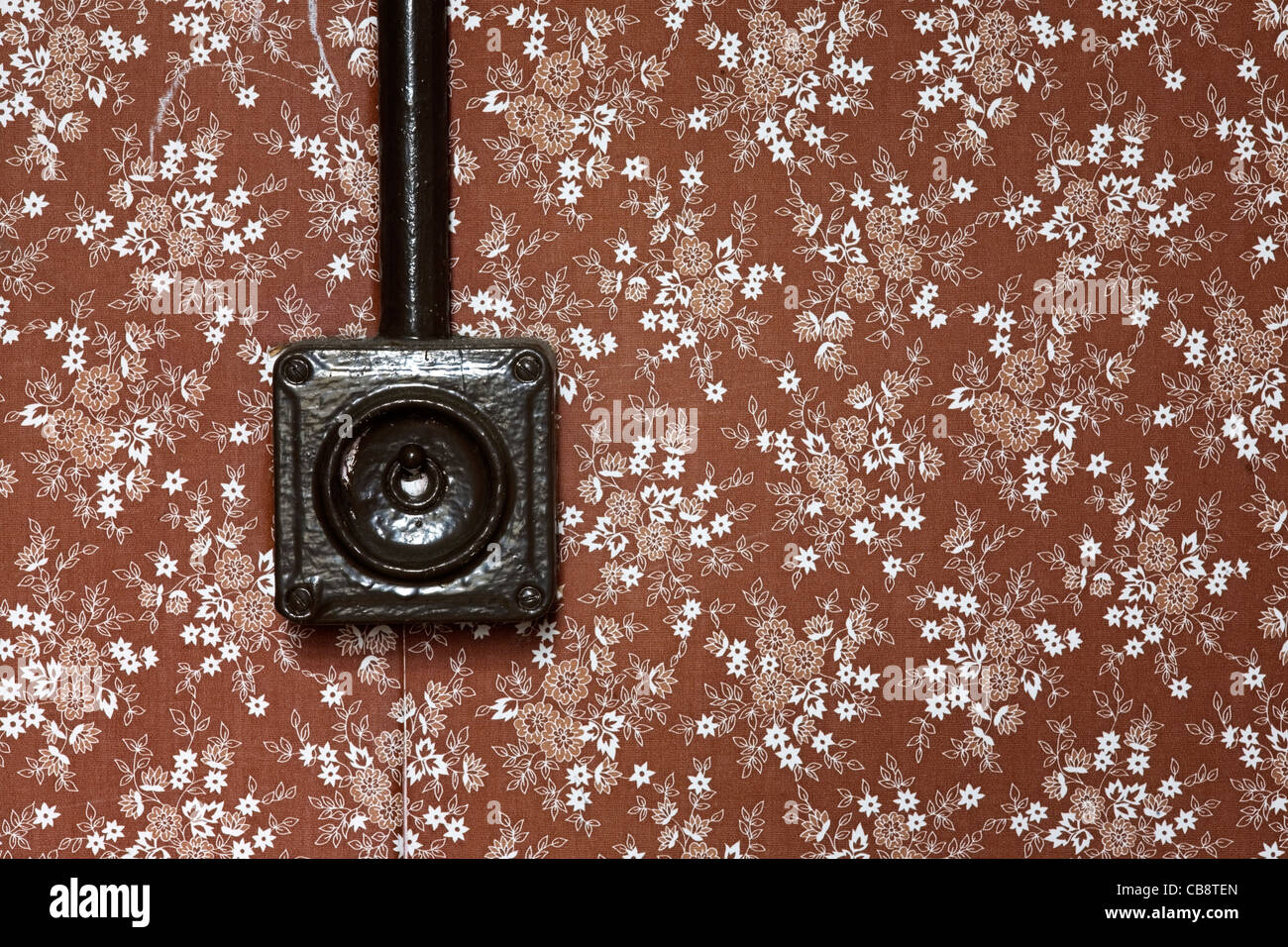 Old Electric Light Switch and Retro Wallpaper Stock Photo