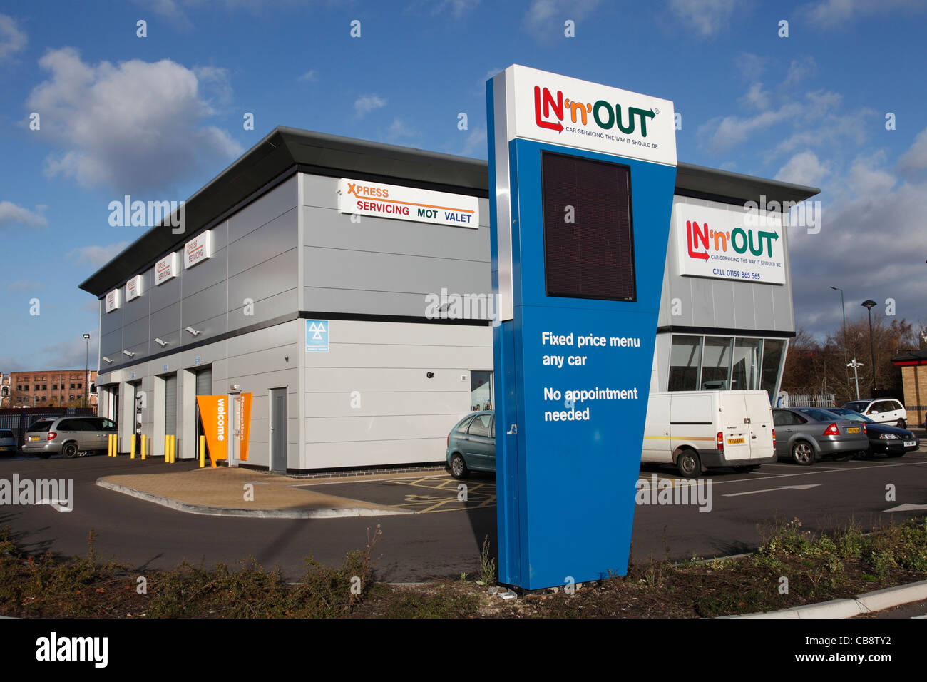 An In 'n' Out car service centre in Nottingham, England, U.K. Stock Photo