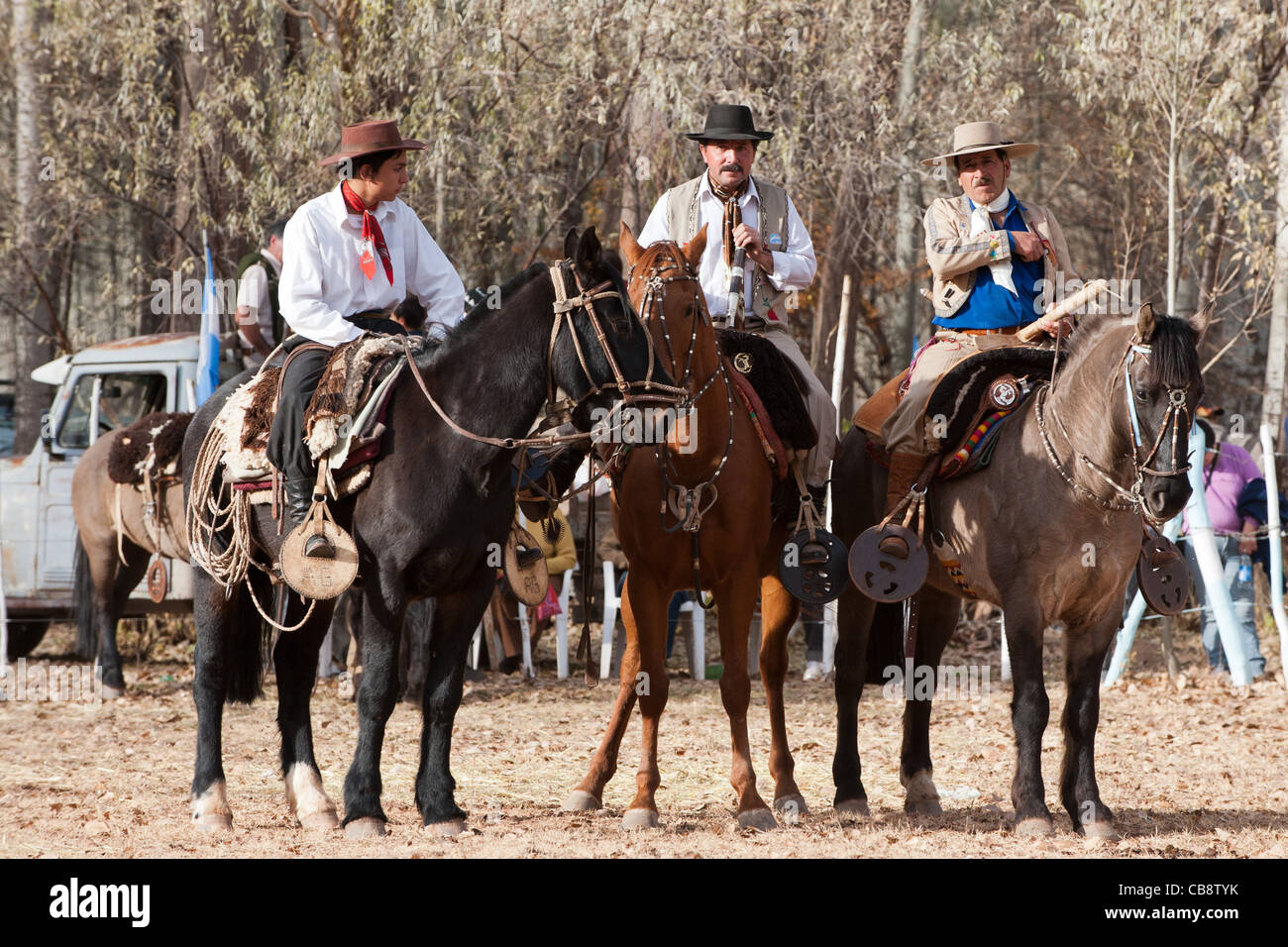 Gauchos riding a horse in exhibitions for Argentina 200 hundreds years