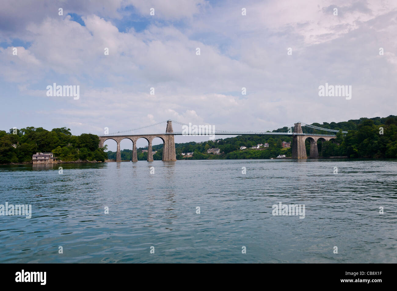 Menai Bridge menai Strait Anglesey north Wales uk Photo taken on a boat Stock Photo