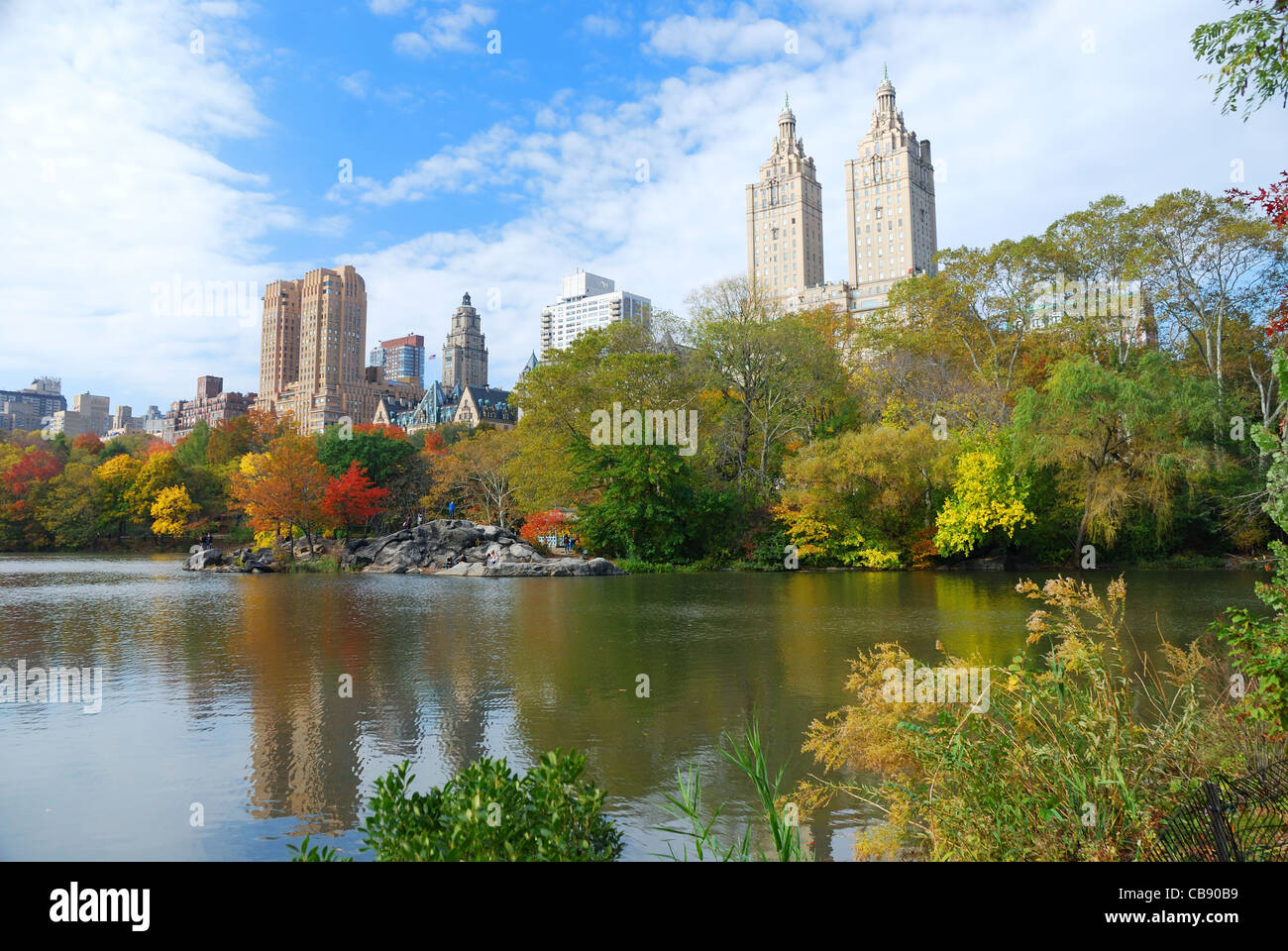New York City Central Park in Autumn with Manhattan skyscrapers and ...