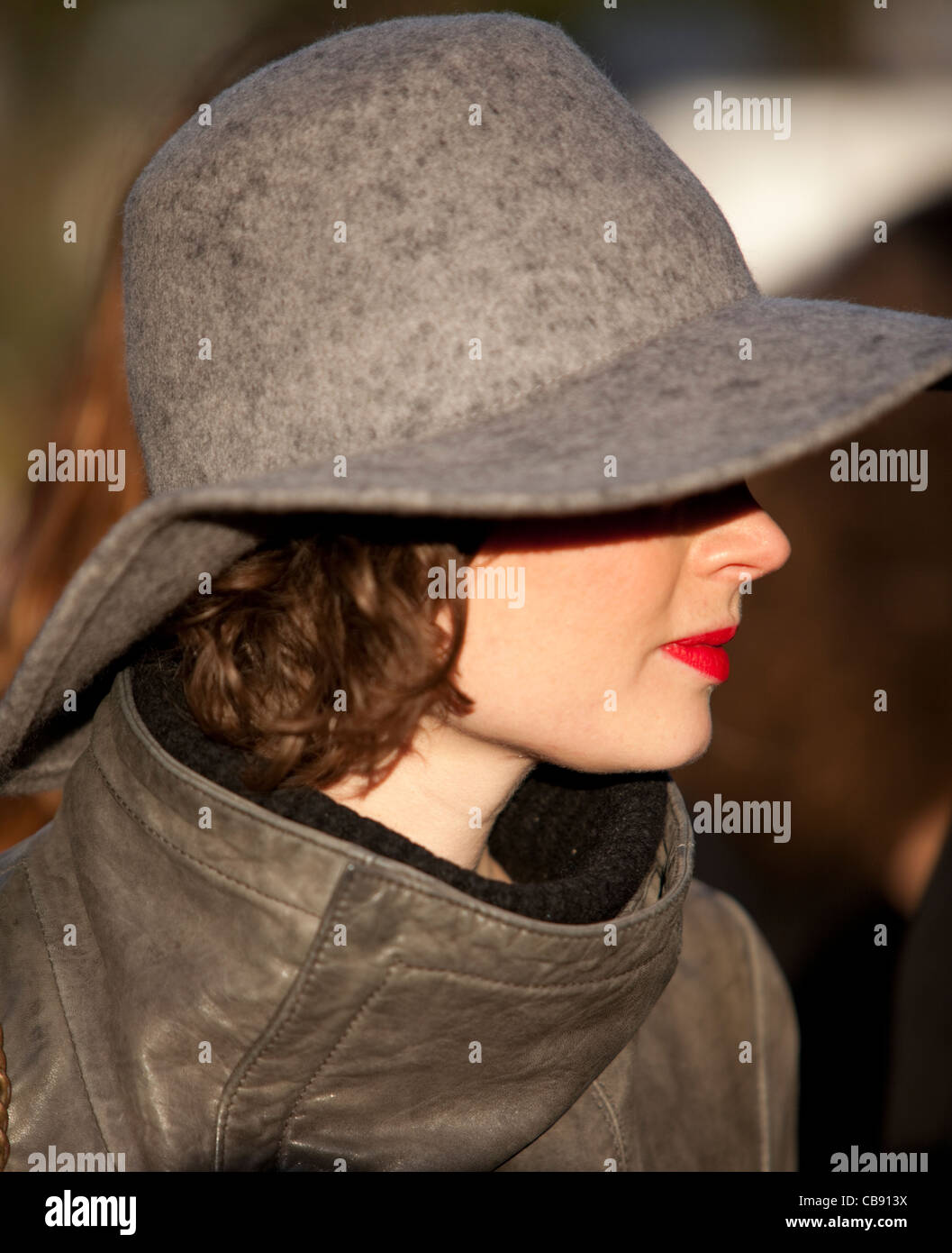 Portrait of a woman wearing a wide brim hat, London, England, UK. Stock Photo