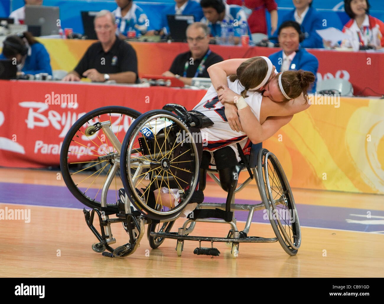 USA female wheelchair basketball players celebrate their victory over