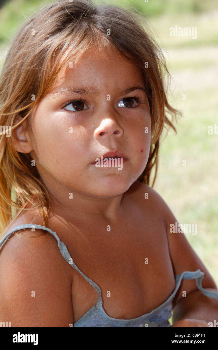 3 Yo Beautiful Cuban Little Girl Child Close Up Facial Vie
