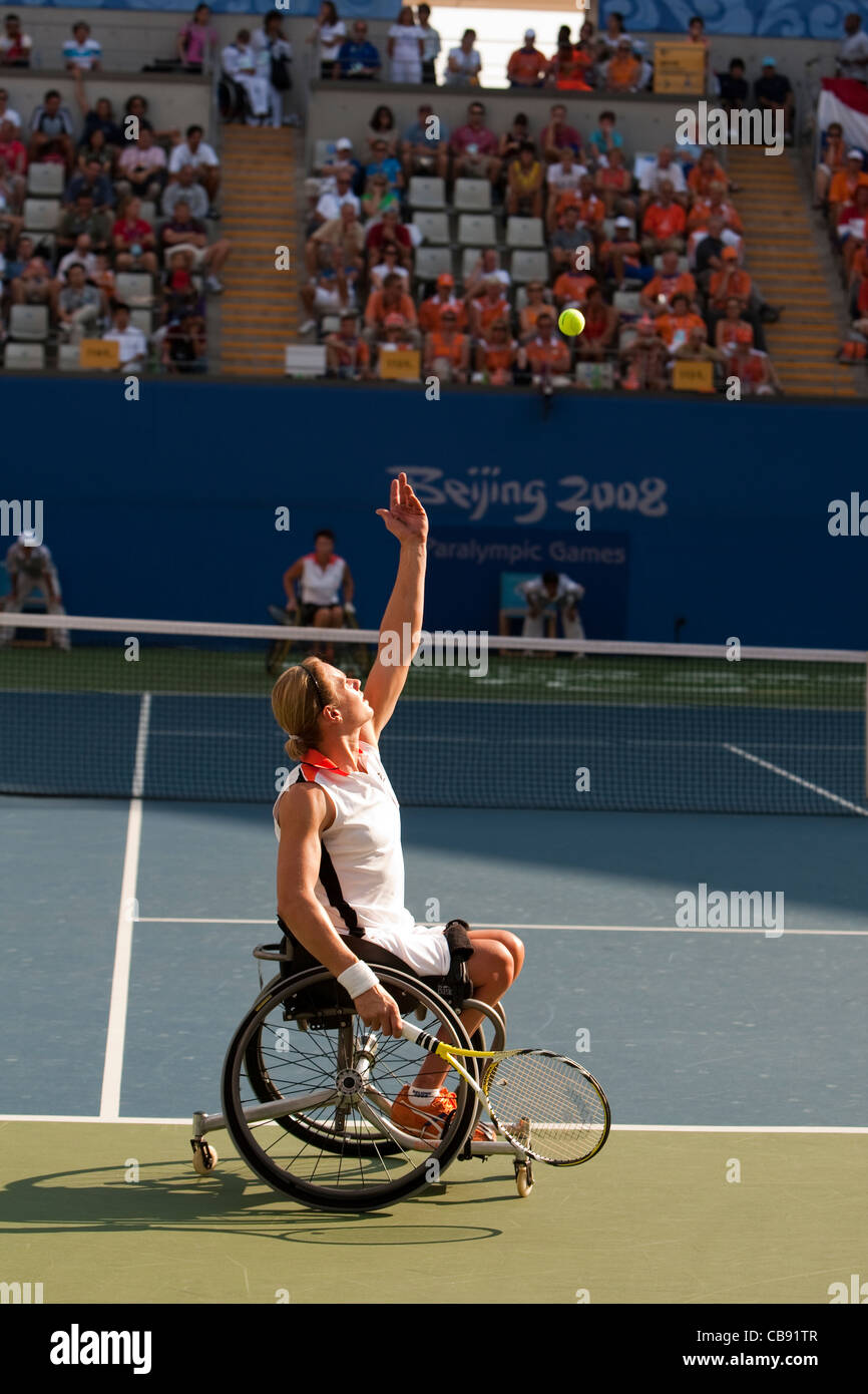 Wheelchair women's doubles finals on Day 9 of the 2008 Beijing Paralympics. Stock Photo