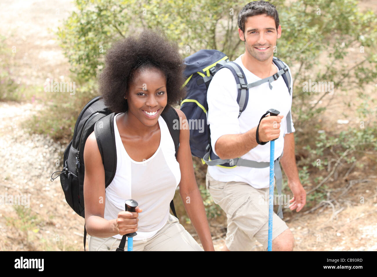 Couple hikers hiking backpacks walk hi-res stock photography and images ...