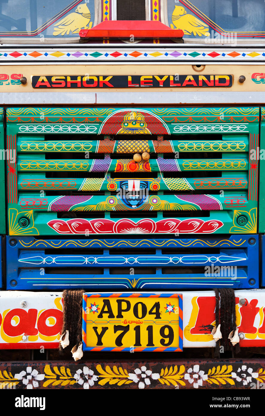 Colourful Indian Lorry radiator grille. Andhra Pradesh, India Stock Photo
