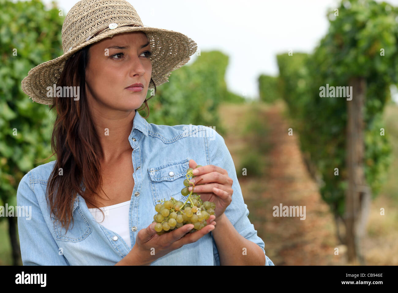 Woman eating grapes Stock Photo - Alamy