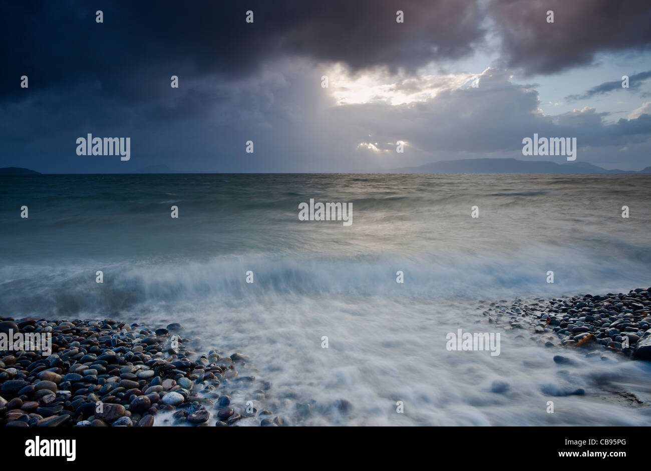 Stormy skies at sunset, over Bartraw strand and Clew bay County Mayo Ireland, Stock Photo