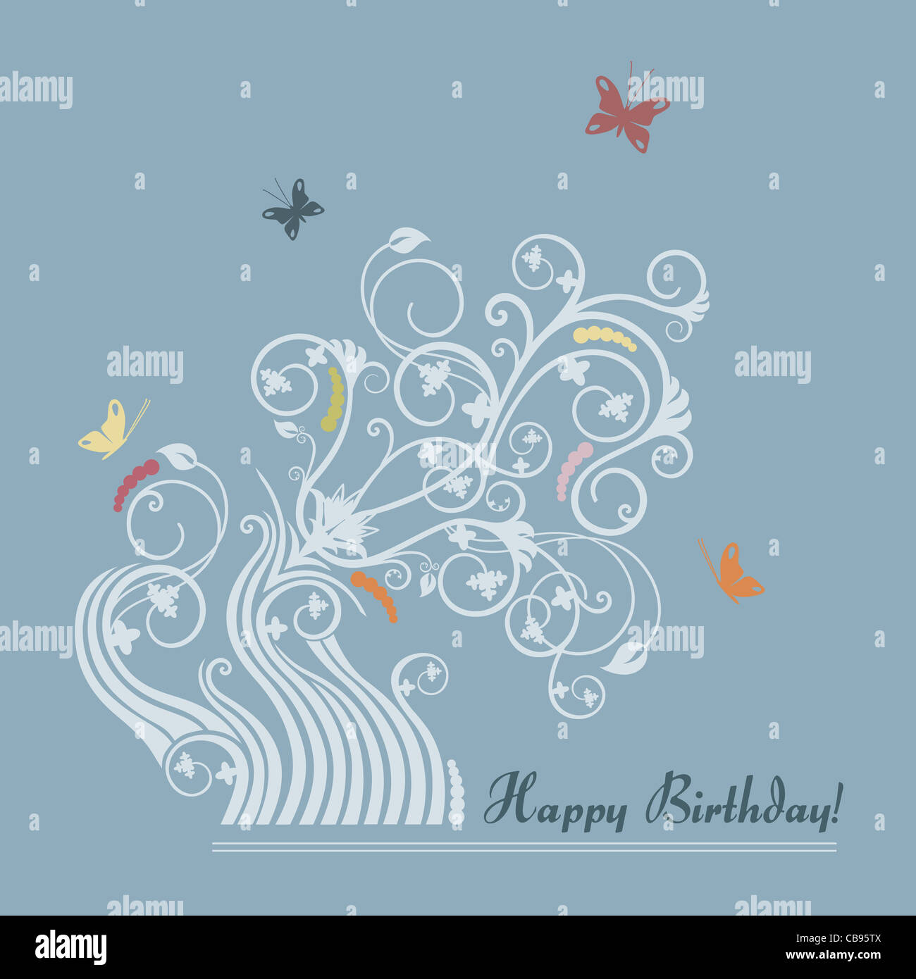 Light blue feminine happy birthday card with flowers and butterflies ...