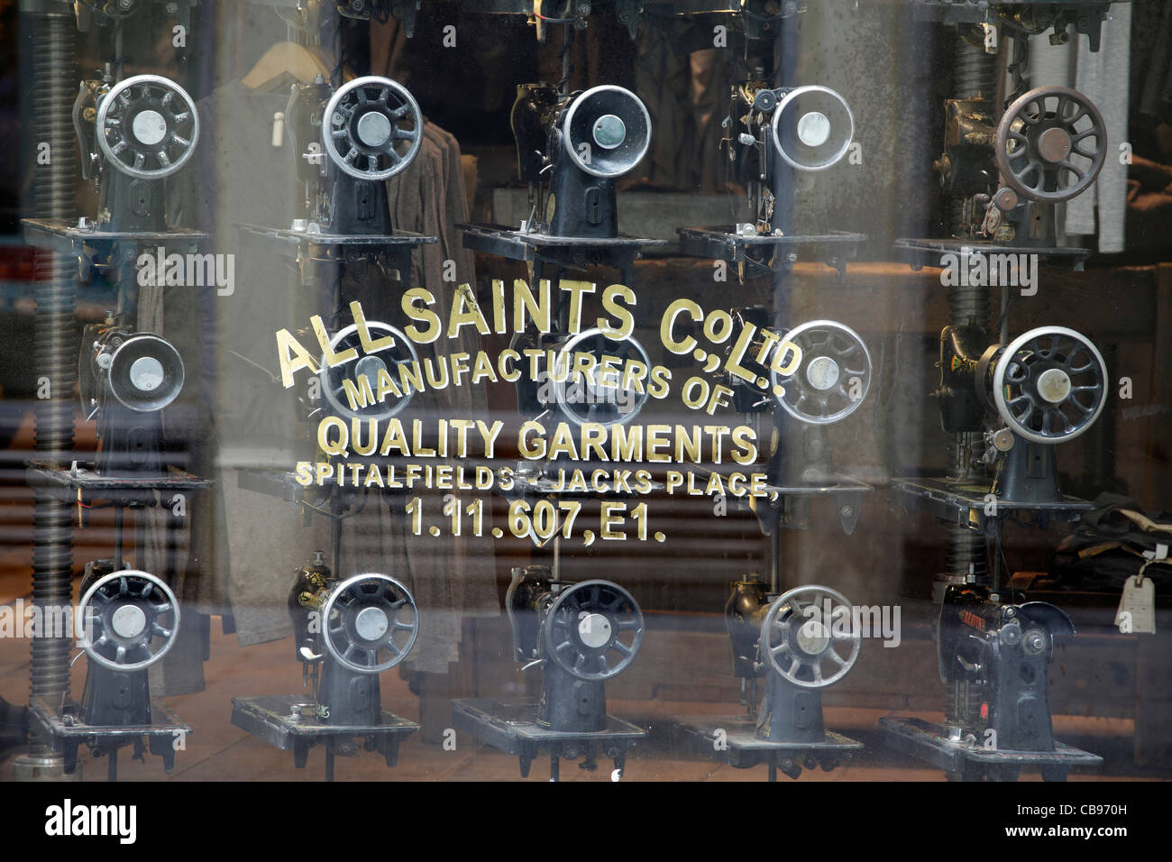 All Saints shop window displaying sewing machines, Buchanan Street