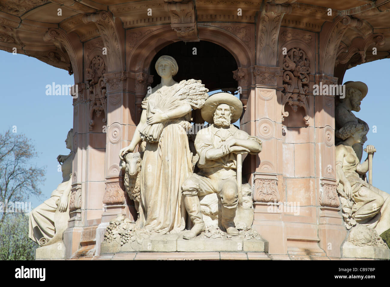 Detail of the Doulton Fountain on Glasgow Green the largest terracotta fountain in the world, Scotland UK. Stock Photo