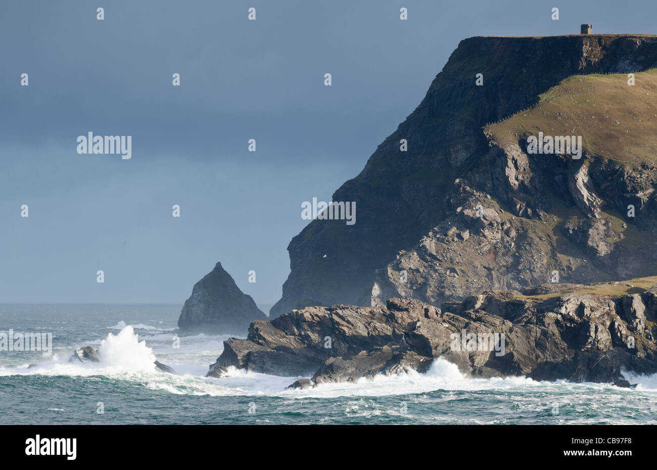 Waves breaking on the rugged County Donegal coastline near Glen Head County Donegal, Stock Photo