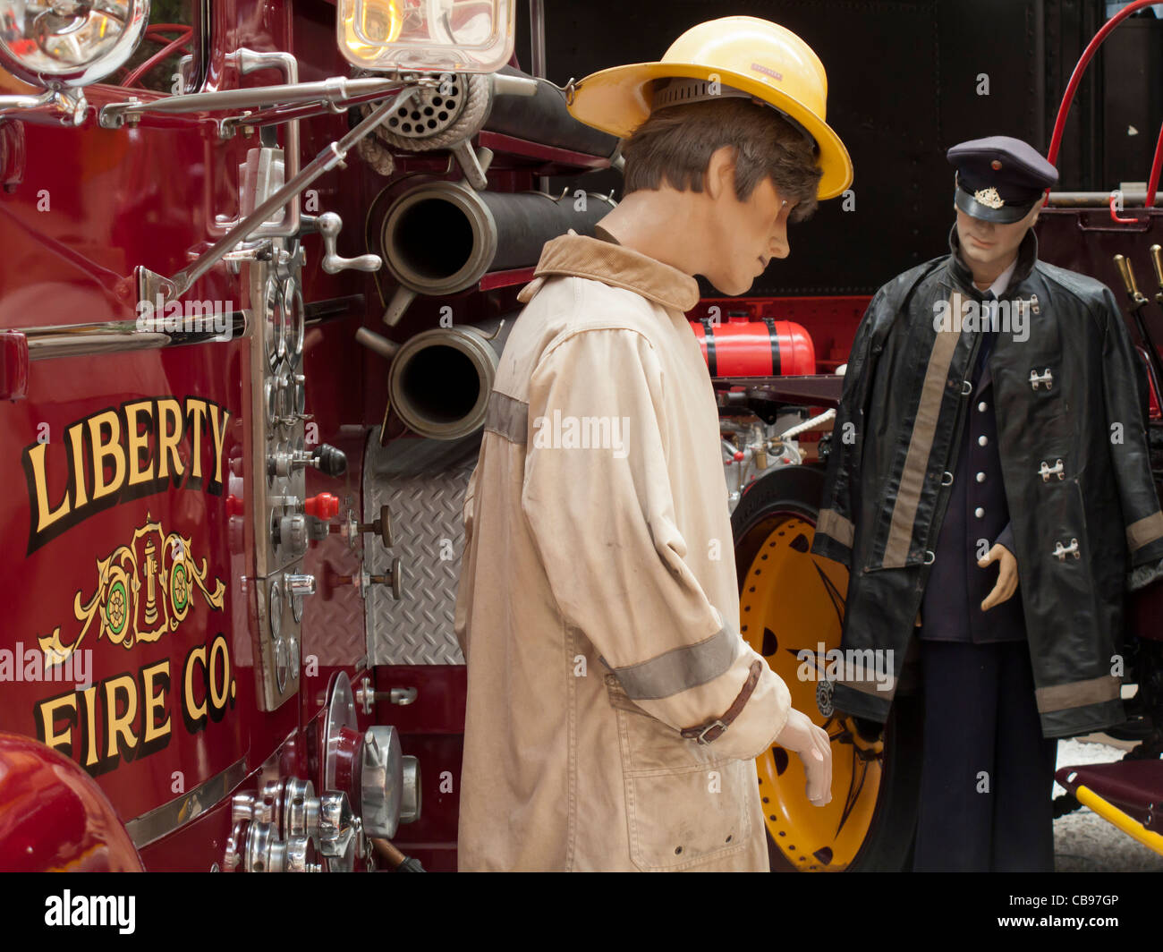 Museum dummy representing firemen, Germany Stock Photo Alamy
