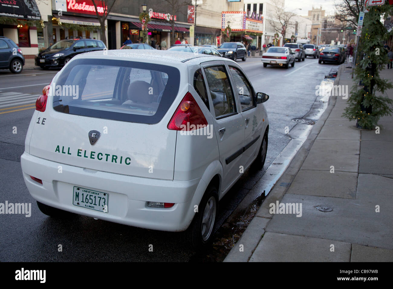 E-Car by Electric Car Company. Municipal fleet vehicle. Oak Park, Illinois. Stock Photo