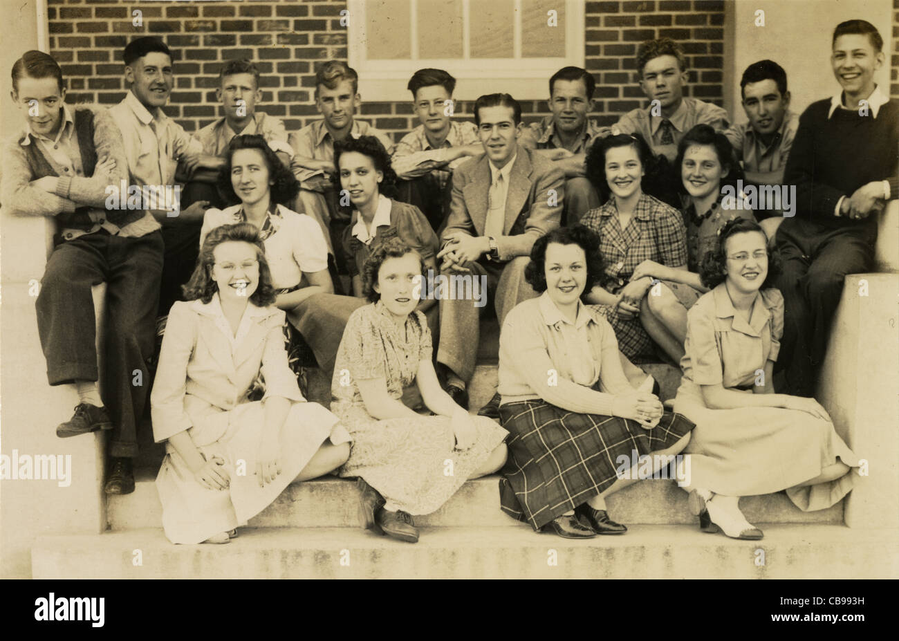 Circa 1940s photo of high school students. Stock Photo