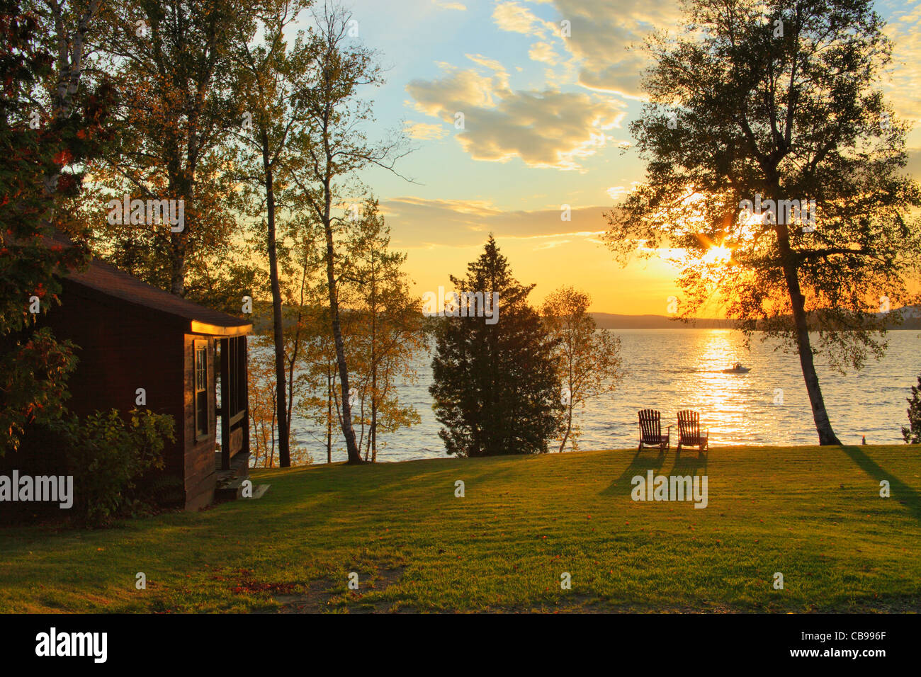 Sunset, Loon Lodge, Rangeley Lake, Rangeley, Maine, USA Stock Photo Alamy
