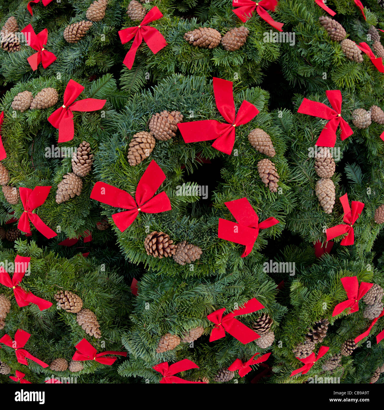 Christmas wreaths on sale, UK Stock Photo Alamy
