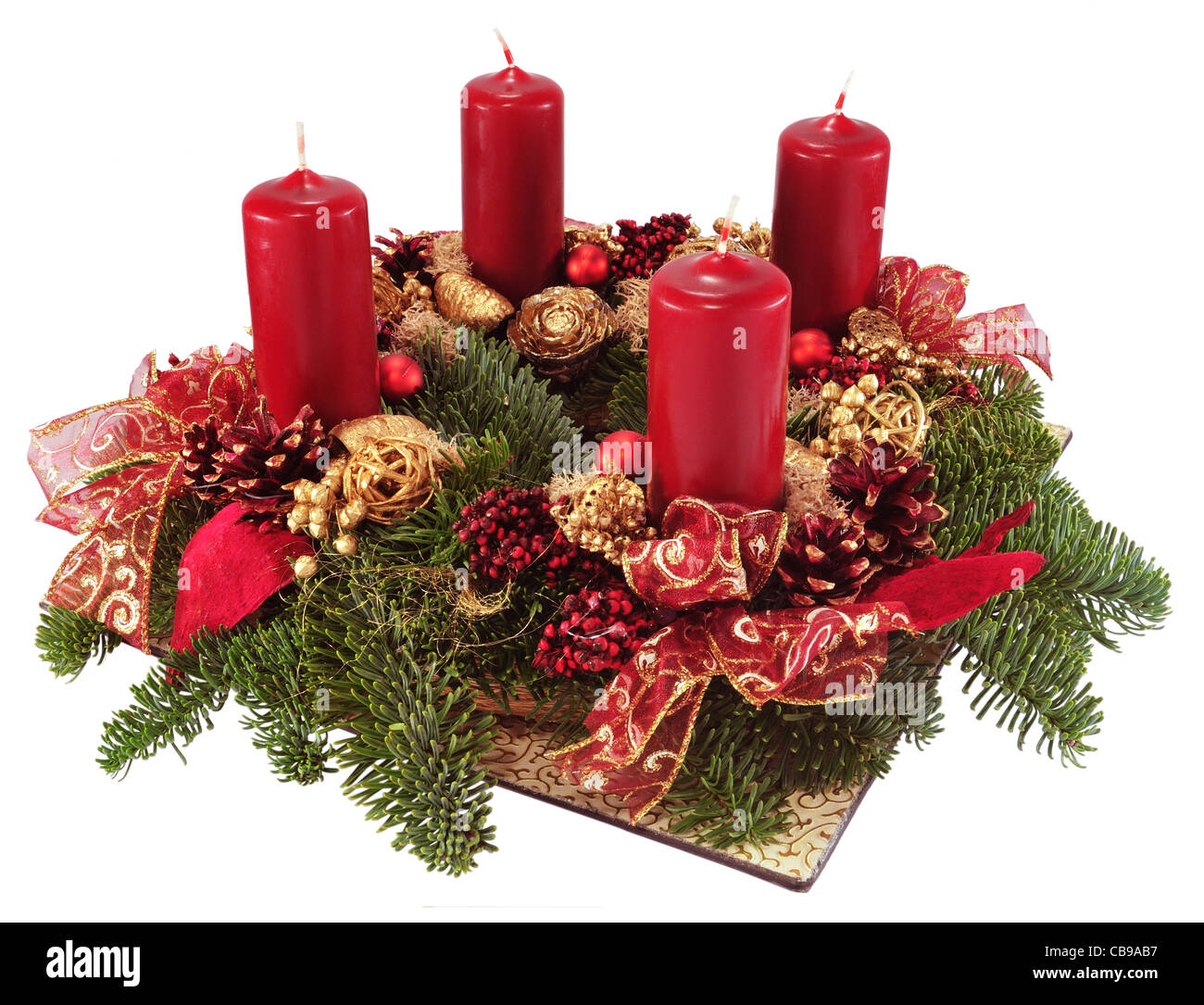 Advent wreath with red candles isolated on white. Stock Photo