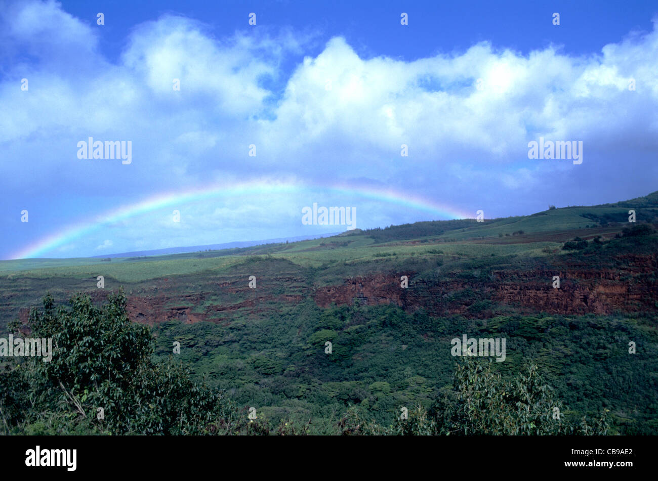 Hawaii, Kauai, rainbow over Hanapepe Stock Photo