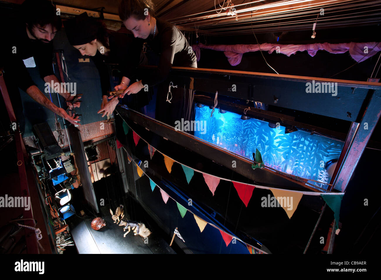 Puppeteers at work, The Puppet Barge, London Stock Photo