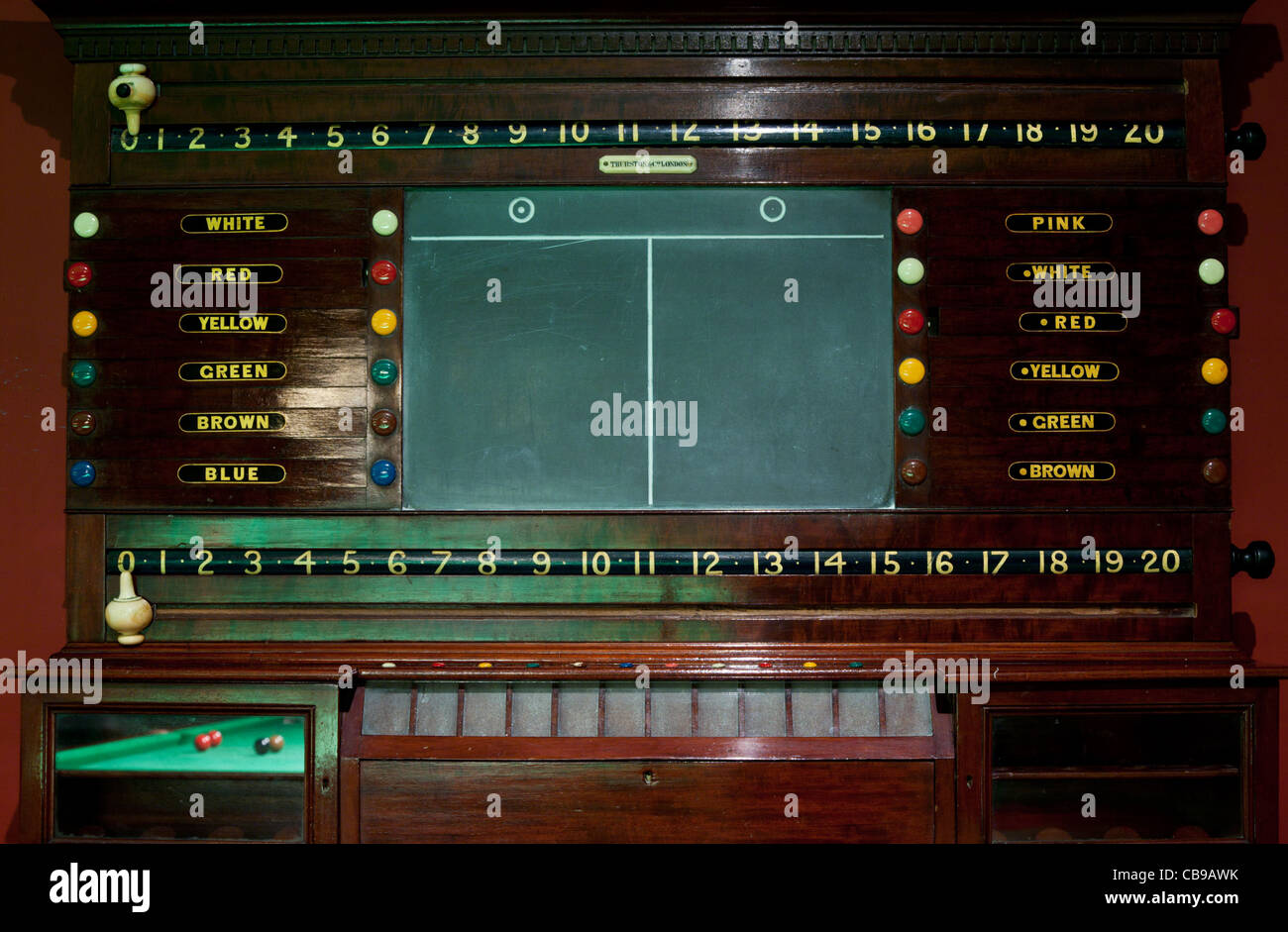 Snooker scoreboard, Billiards Room, Royal Automobile Club, London, UK Stock Photo