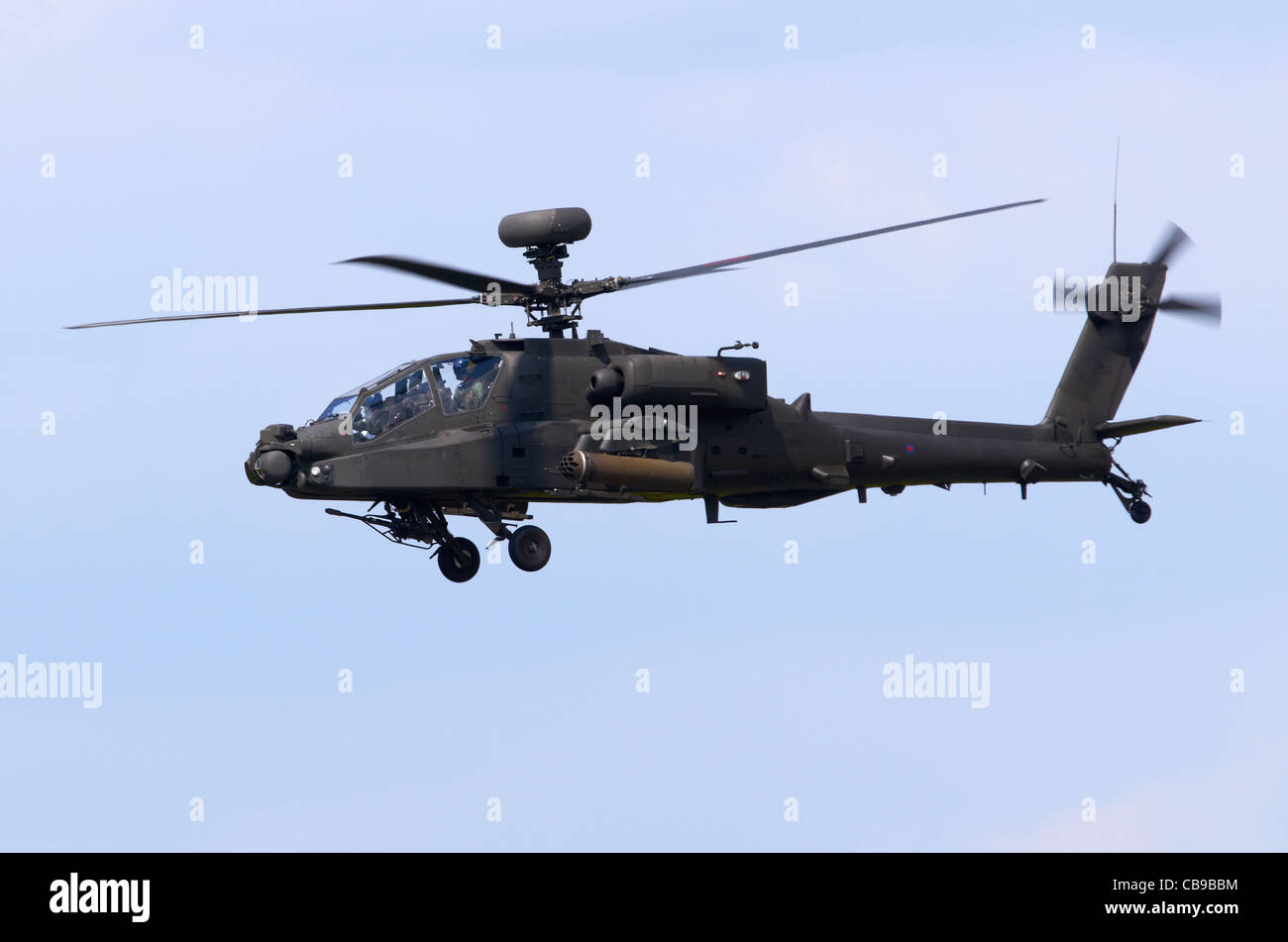 Westland WAH-64D Longbow Apache AH1 operated by 3rd Regiment of the Army Air Corps on approach for landing at RAF Fairford Stock Photo