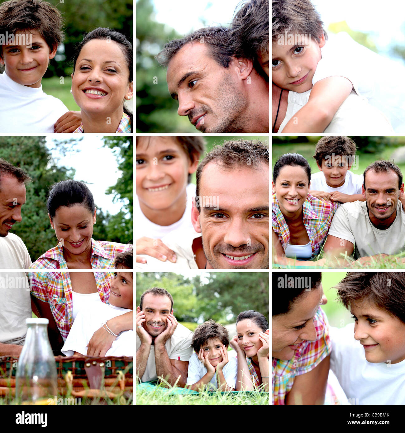 Mosaic of family enjoying picnic outdoors Stock Photo Alamy