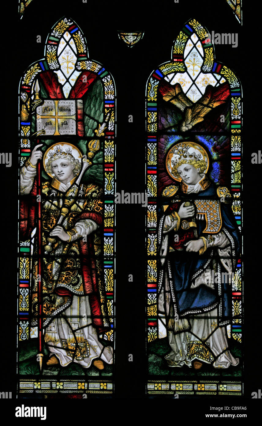 Stained glass window by the Kempe Studios depicting The Archangels Gabriel and Uriel, St