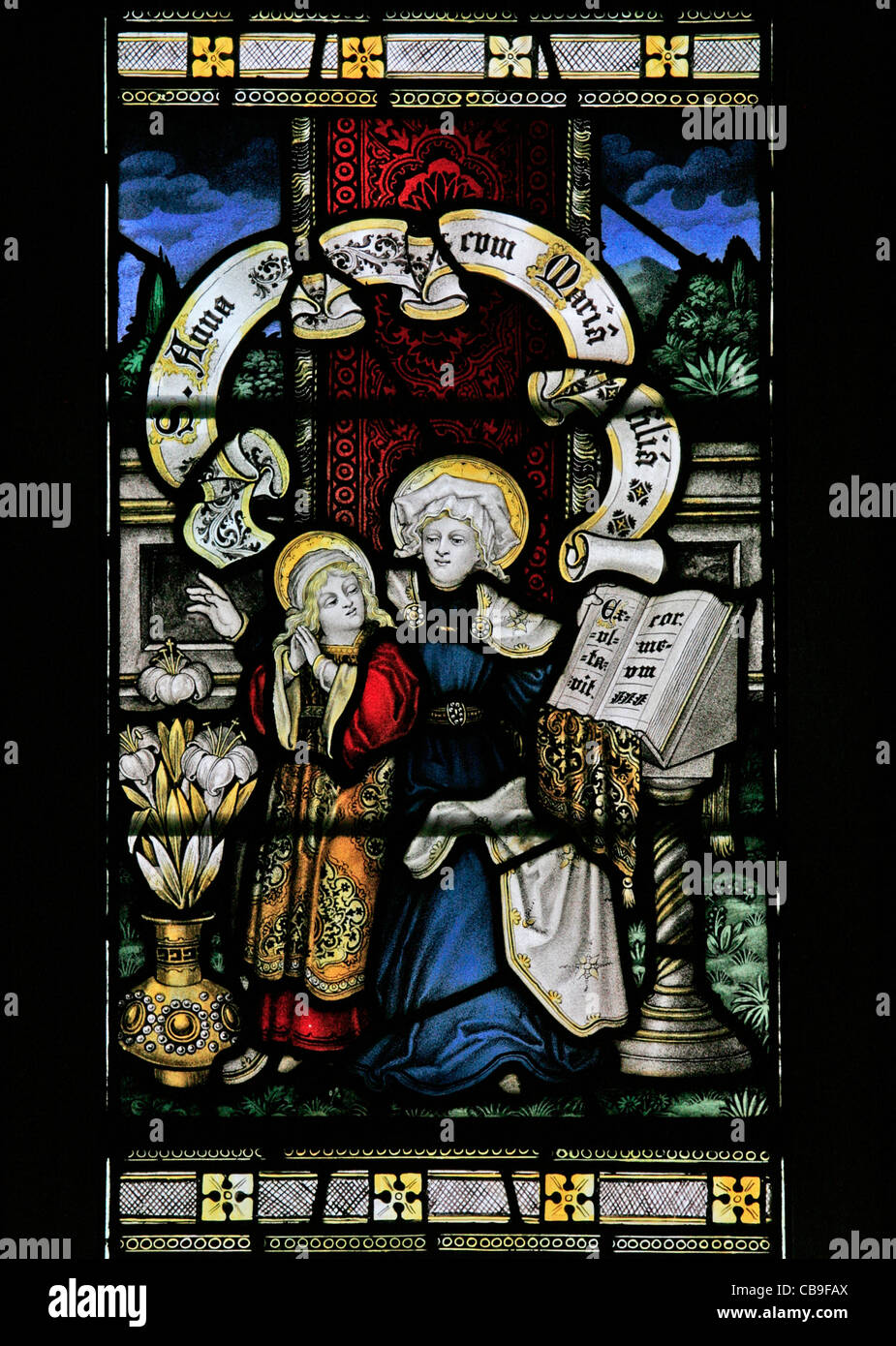 Stained glass window by the Kempe Studios depicting St Anne and the Virgin Mary, St Ethedreda's