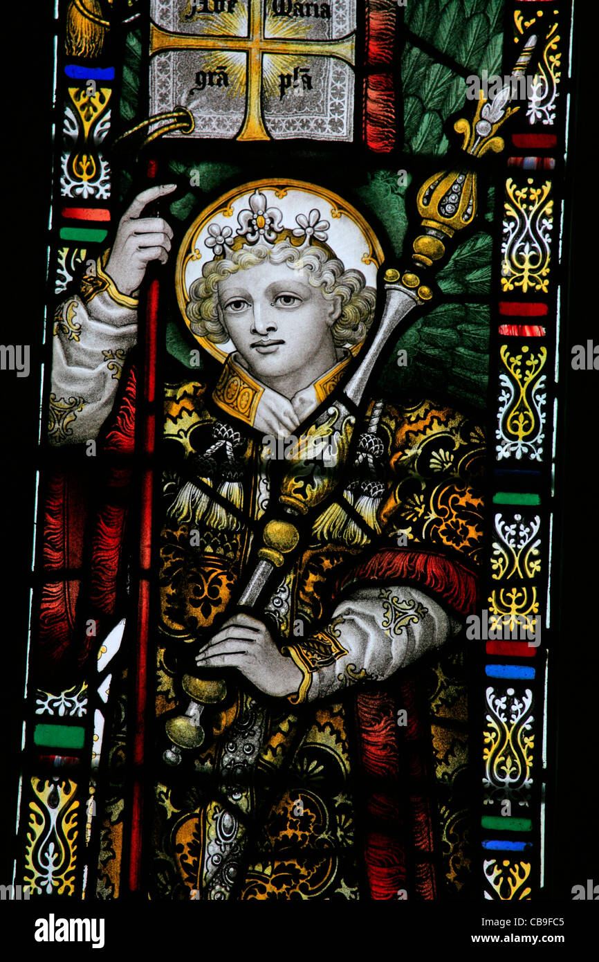 Stained glass window by the Kempe Studios depicting The Archangel Gabriel Stock Photo
