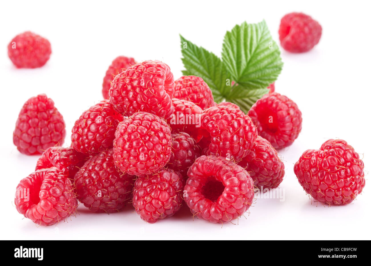 Ripe raspberries isolated on a white background. Stock Photo
