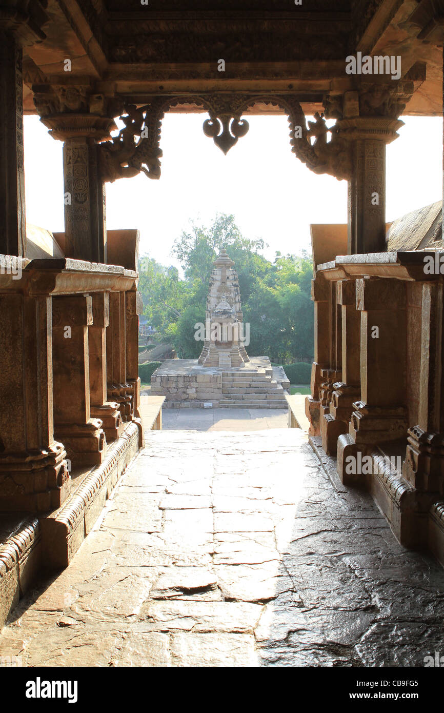 Entrance to Hindu temple at the Unesco World Heritage Site at Khajuraho. India Stock Photo