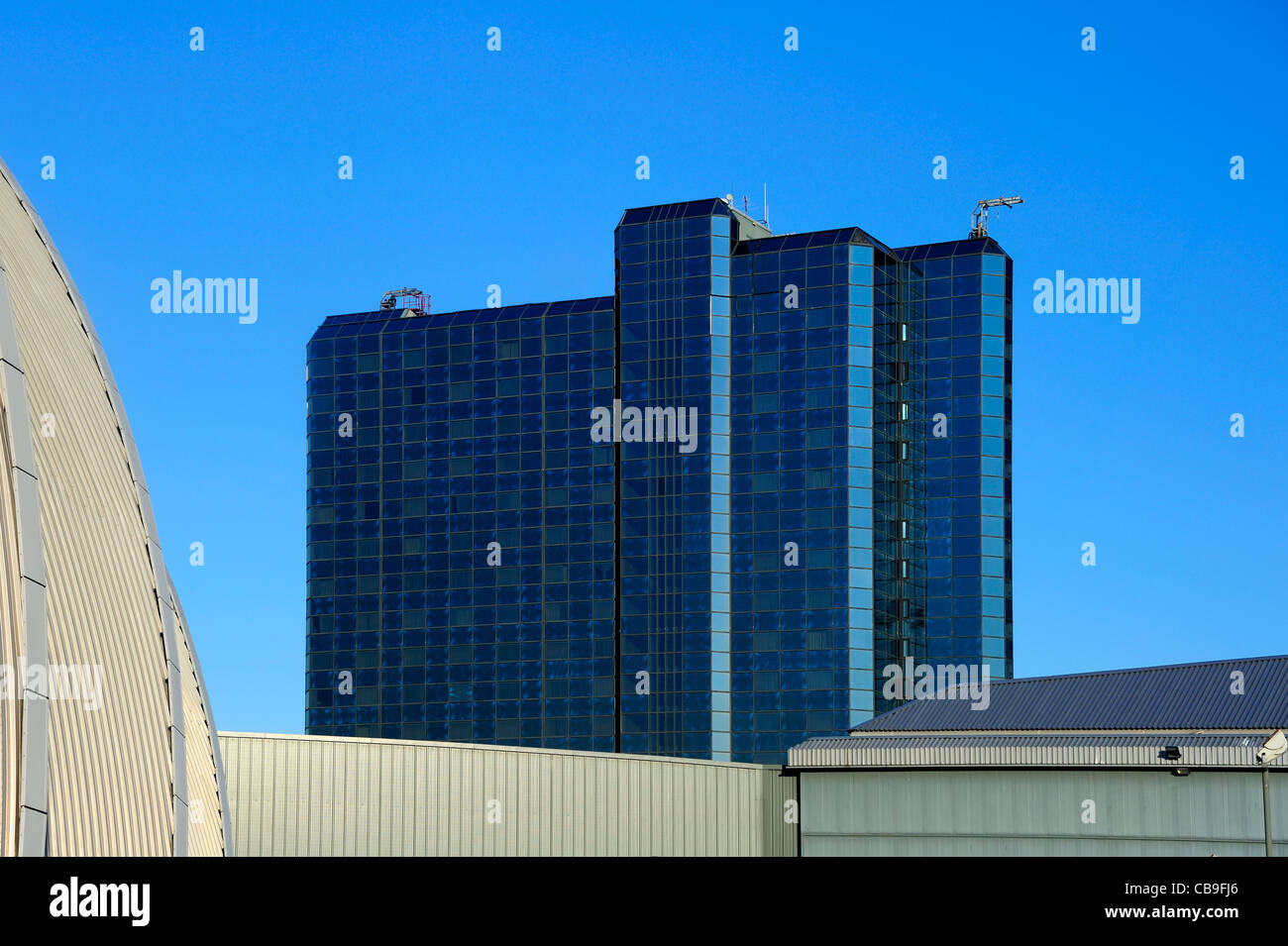 Hotel in a harsh urban setting. Not a natural thing in sight. Stock Photo