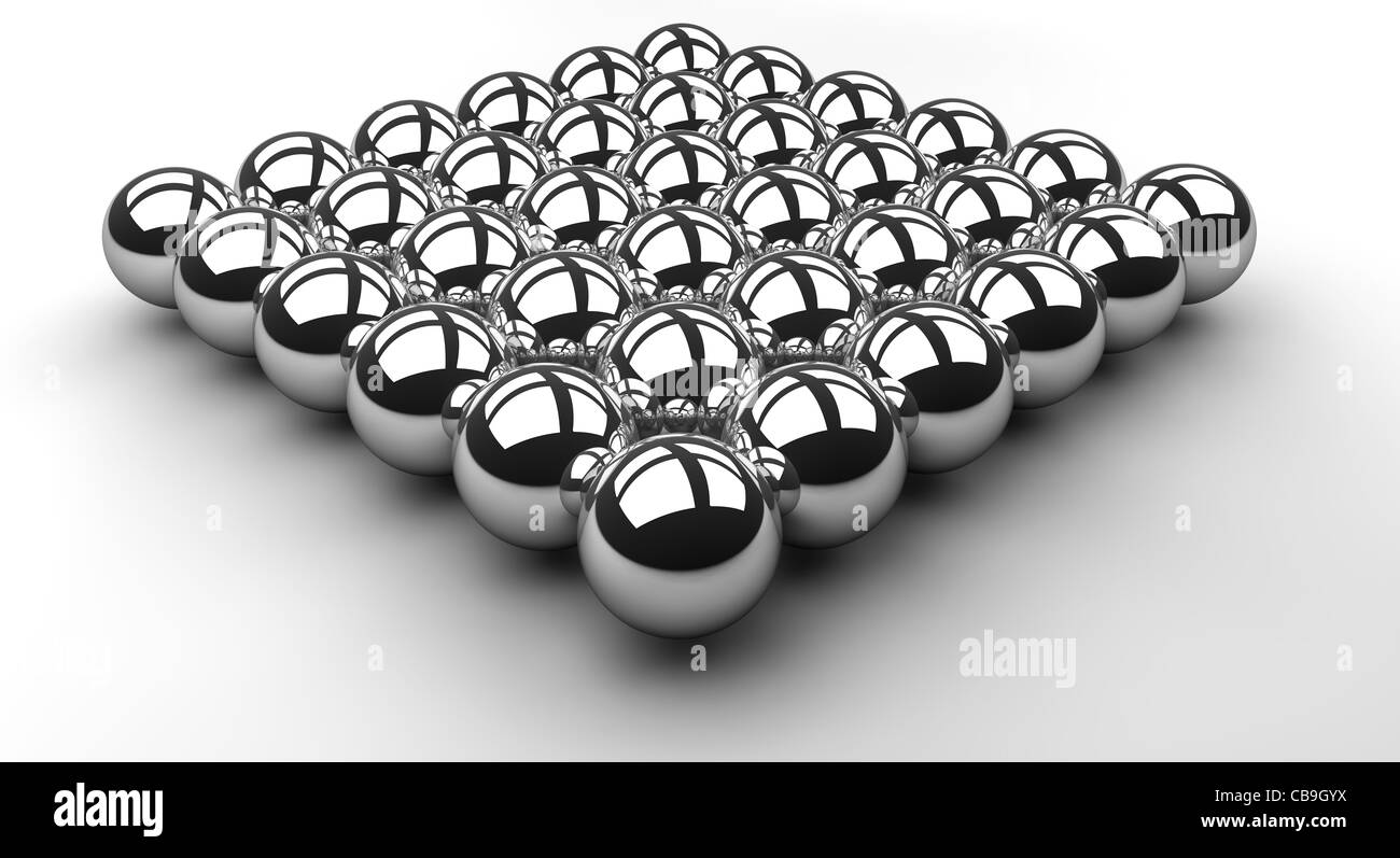 An array or layer of reflecting chrome balls Stock Photo