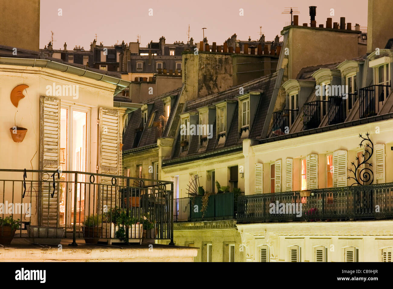Montmartre Homes at Night Paris France Stock Photo Alamy
