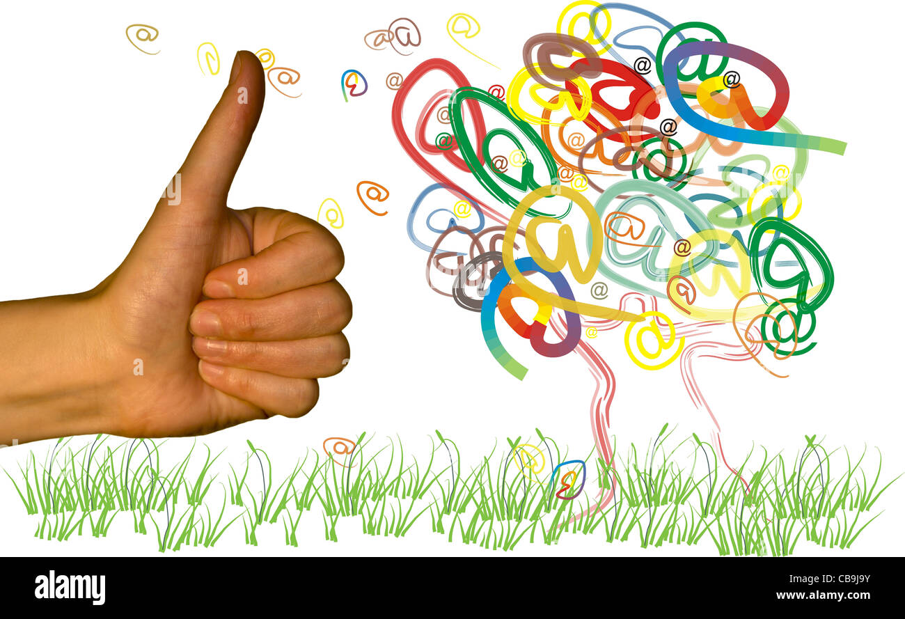 e-mail tree and hand Stock Photo