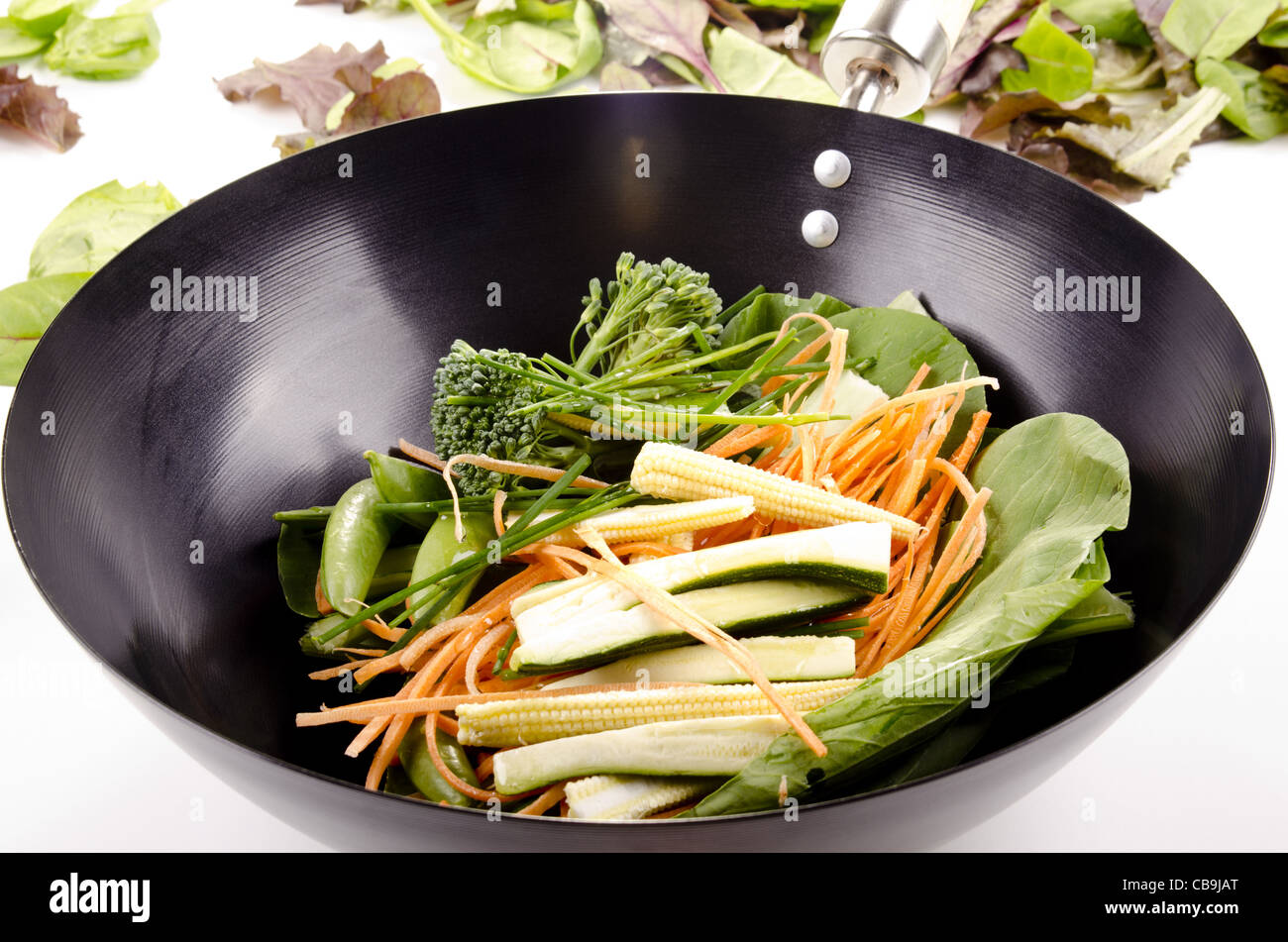 Oriental stir fry in a wok Stock Photo