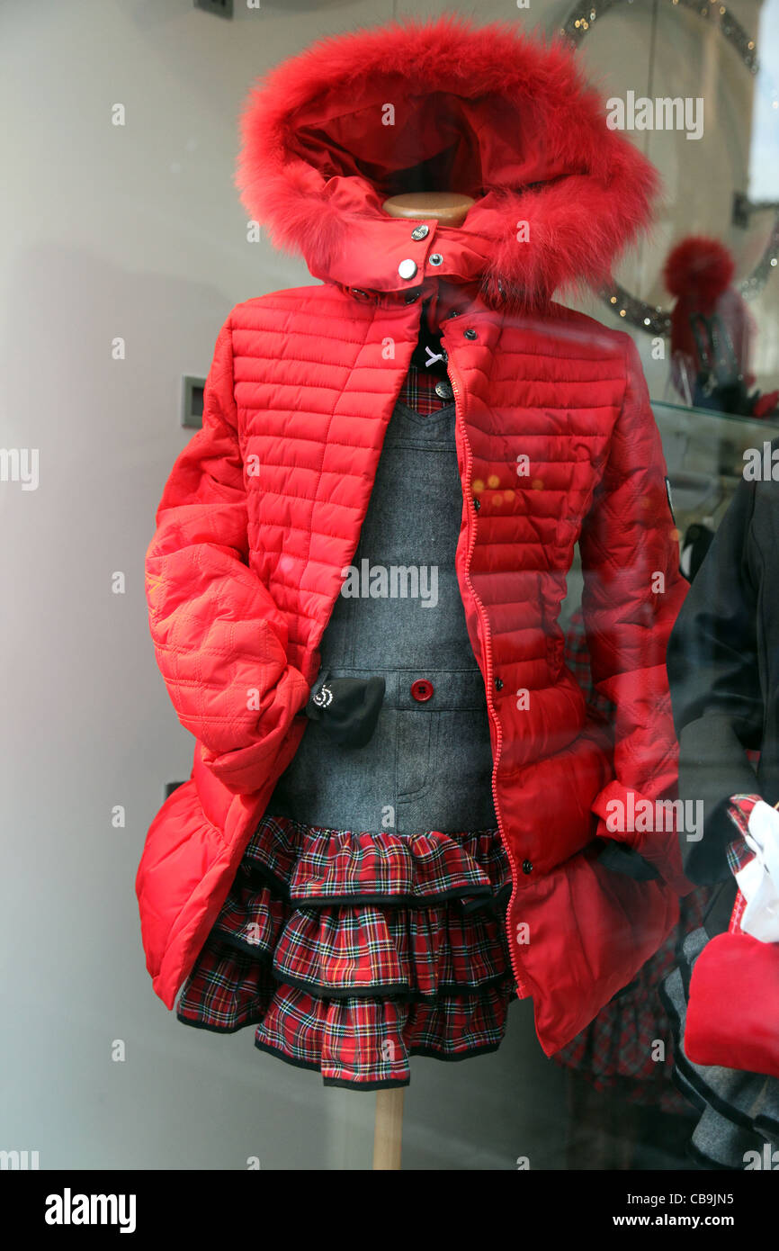 Little girls Red Riding Hood coat in Christmas window display, Dublin Stock Photo